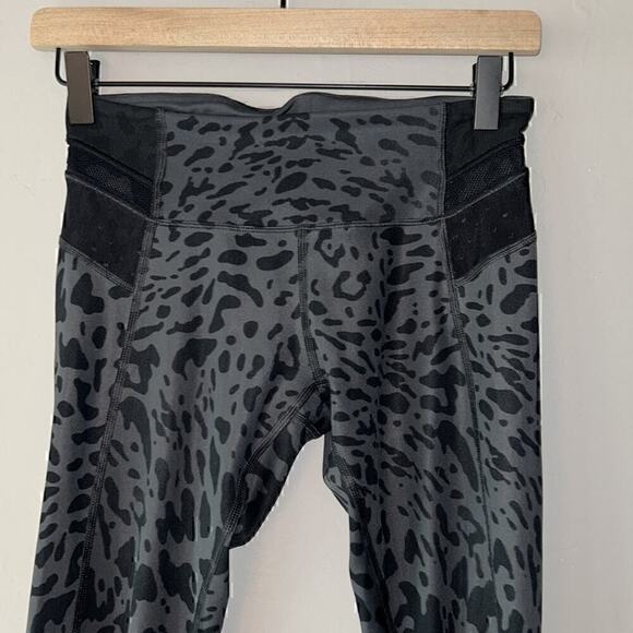 Lululemon Just Breathe Gray & Back Leopard Print Mesh Panel Crop Legging 4 - Picture 4 of 11